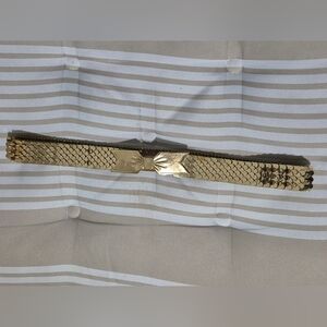 VINTAGE 90s Gold Fish Scale Stretch Bow Buckled Belt Women Y2K Btw 28"-35"